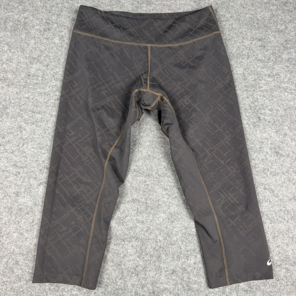 ASICS Womens Medium Gray Grid Capri Leggings Cropped Running Workout Yoga Pants